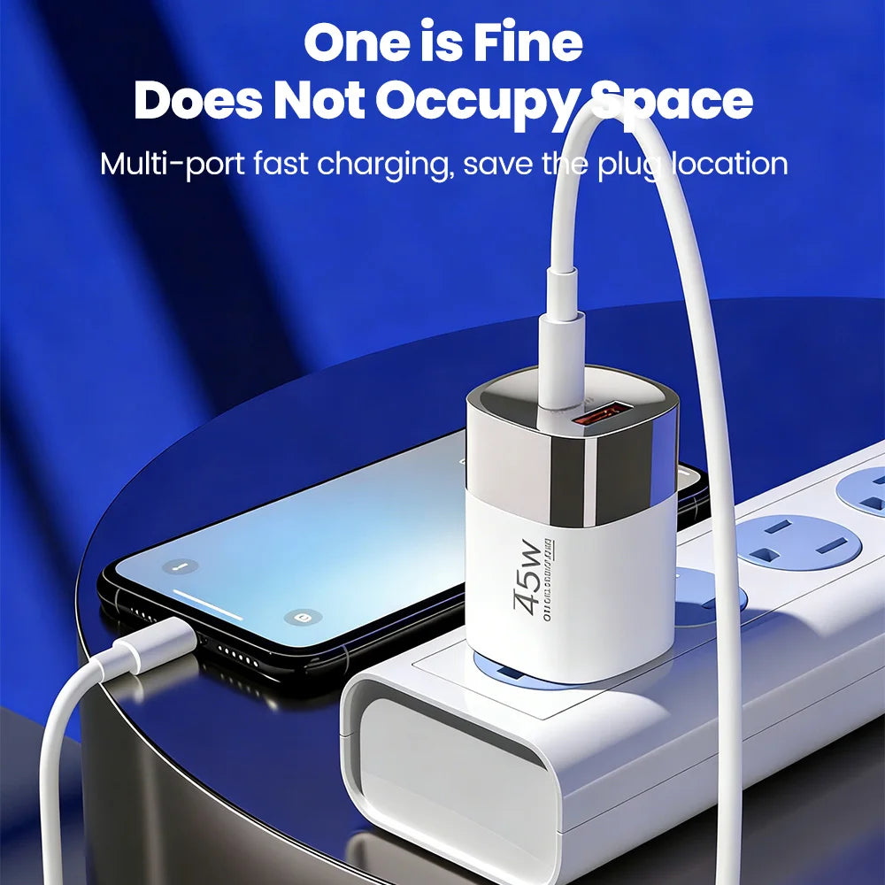 Cargador Rápido Elough 45W USB-C + USB | Carga Super Rápida PD para iPhone, Samsung, Huawei, Xiaomi y Más