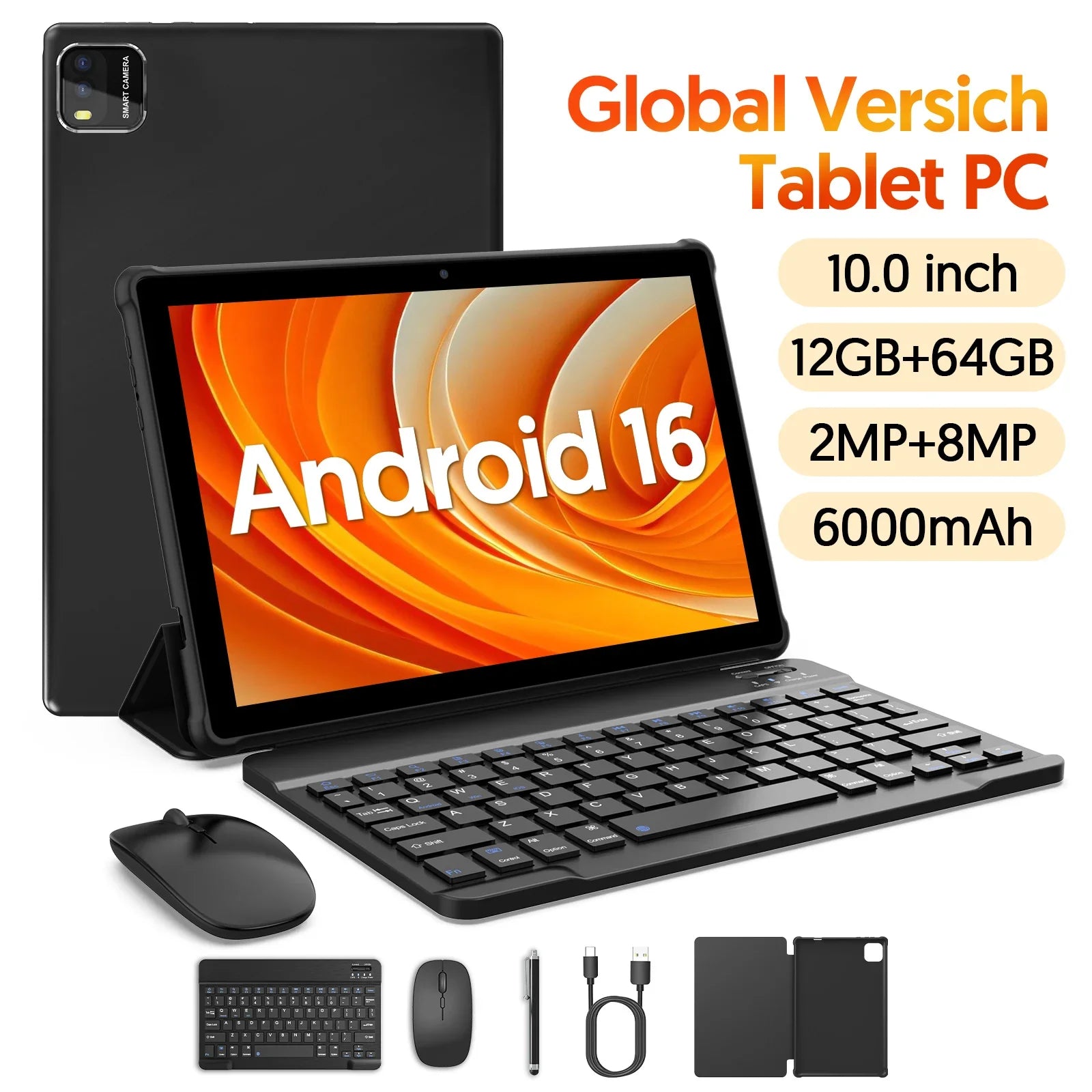 Tablet Android 16 de 10.1" Modelo 2026 — 12GB RAM + 64GB, WiFi 6, Procesador Quad-Core (Versión Mejorada)