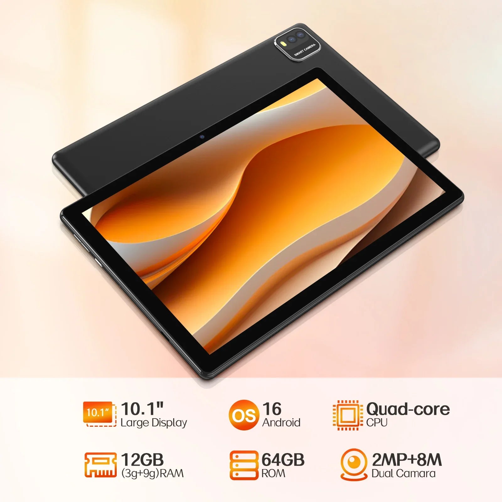 Tablet Android 16 de 10.1" Modelo 2026 — 12GB RAM + 64GB, WiFi 6, Procesador Quad-Core (Versión Mejorada)