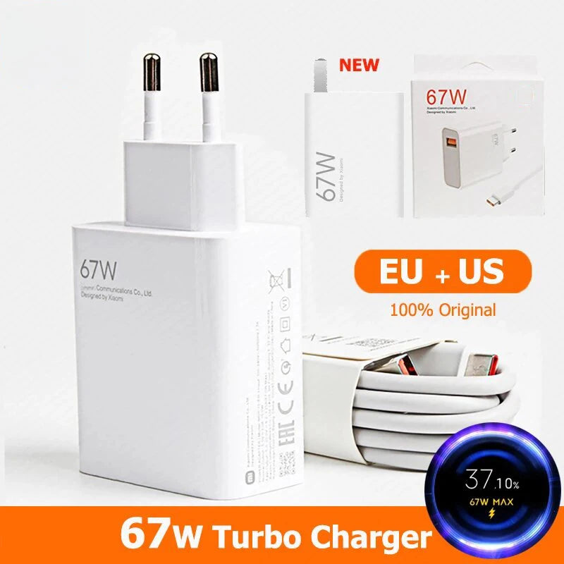 Cargador Rápido USB-C 67W Compatible con Xiaomi Redmi Note 12, 13, Poco F5 y Mi 14 – Carga Turbo