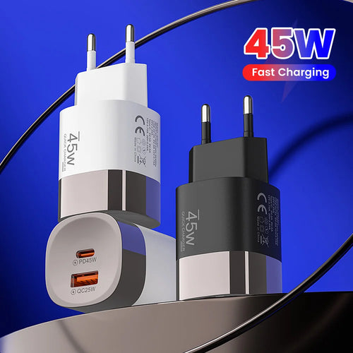 Cargador Rápido Elough 45W USB-C + USB | Carga Super Rápida PD para iPhone, Samsung, Huawei, Xiaomi y Más