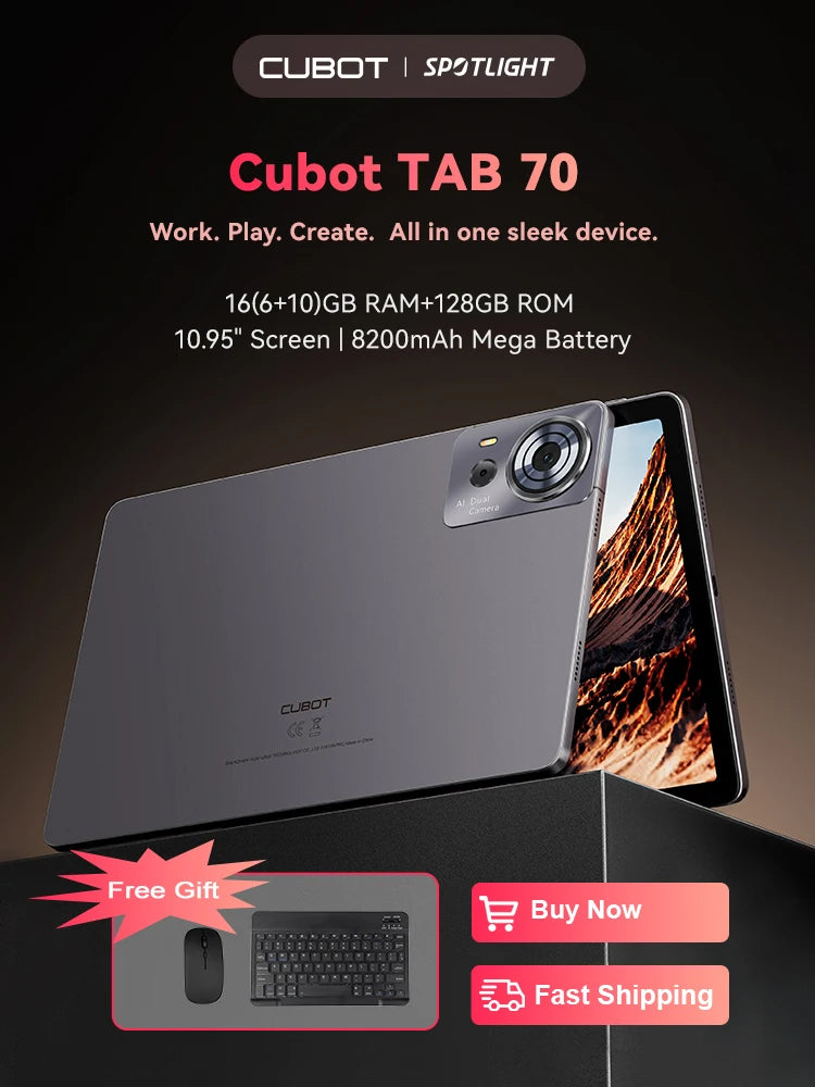 Cubot TAB 70 — Tablet Android 14 Octa-Core, 16GB RAM, 128GB, Pantalla 10.95" HD+, Batería 8200mAh
