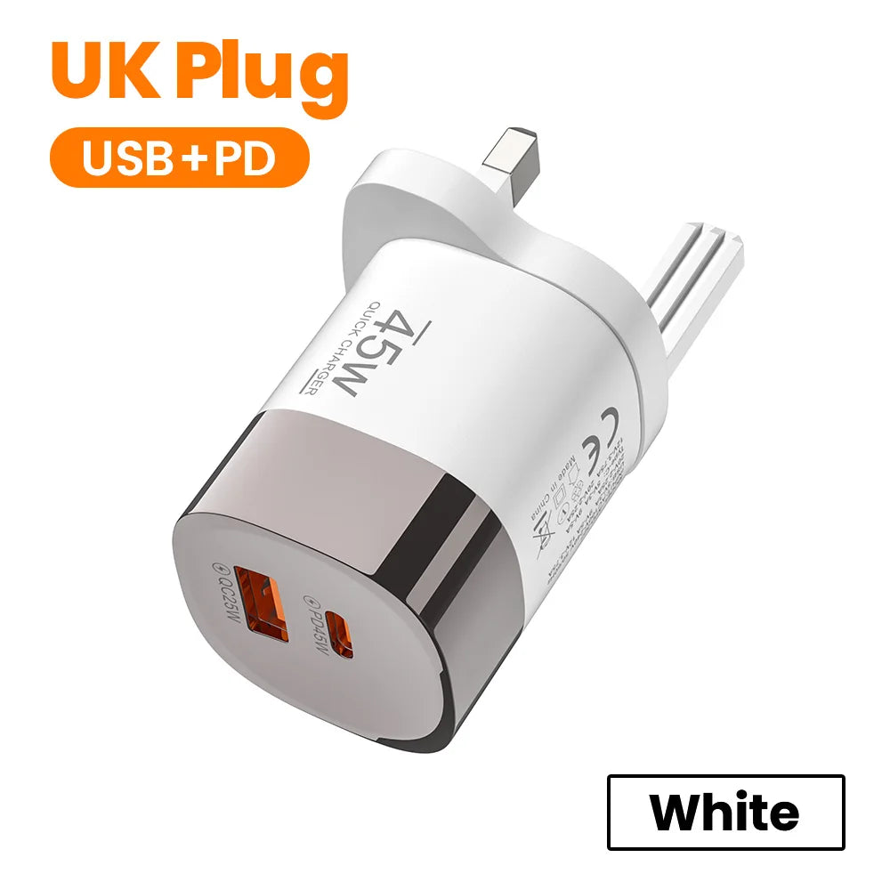 Cargador Rápido Elough 45W USB-C + USB | Carga Super Rápida PD para iPhone, Samsung, Huawei, Xiaomi y Más