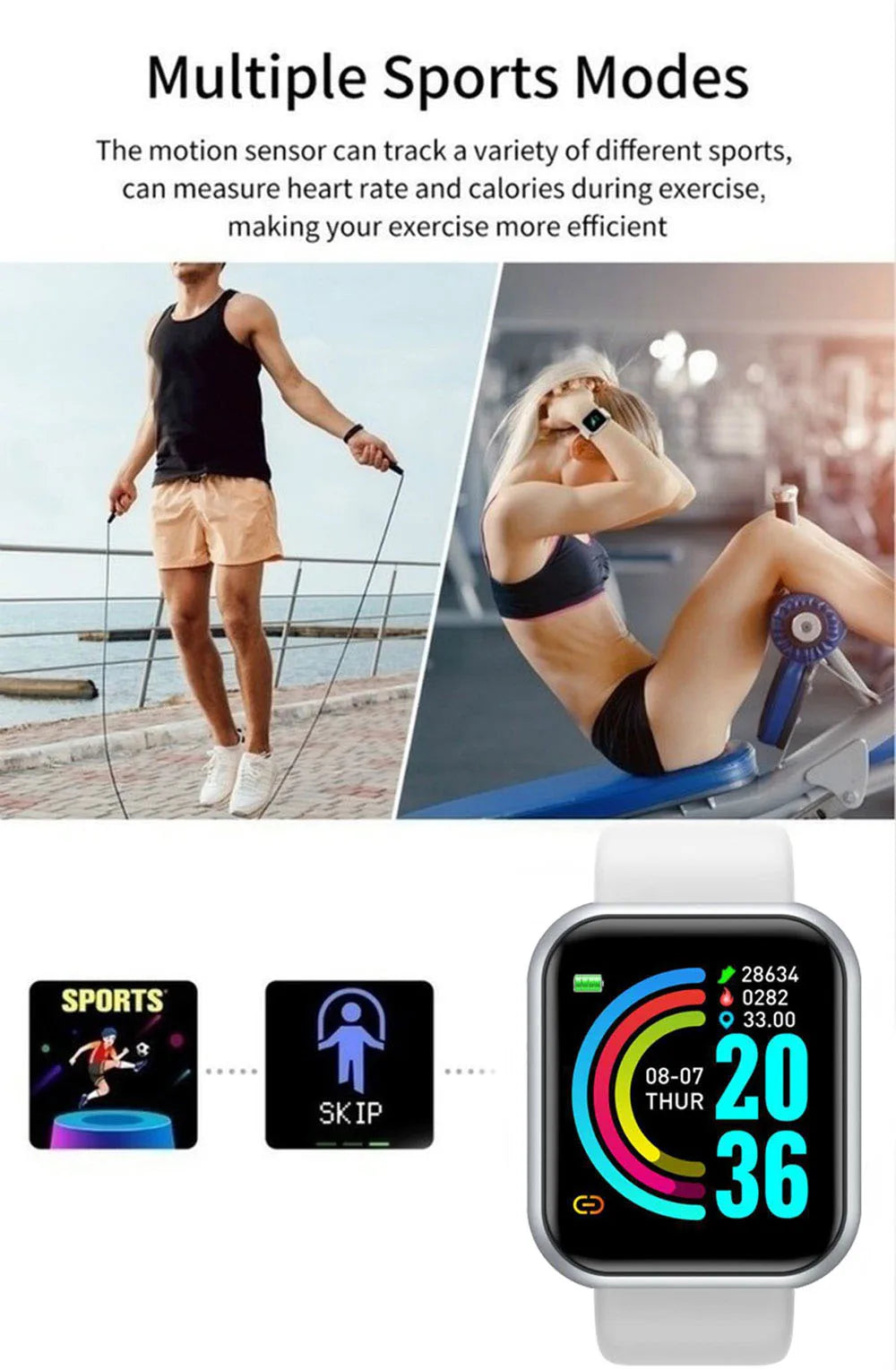 Smartwatch Deportivo Bluetooth para Hombre y Mujer – Monitor de Ritmo Cardíaco, Sueño y Fitness