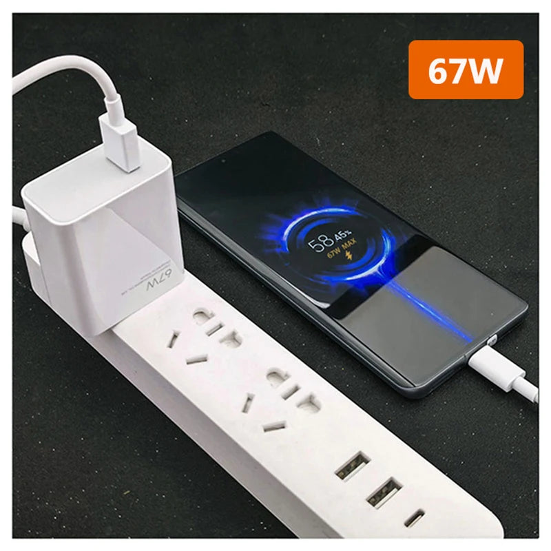 Cargador Rápido USB-C 67W Compatible con Xiaomi Redmi Note 12, 13, Poco F5 y Mi 14 – Carga Turbo