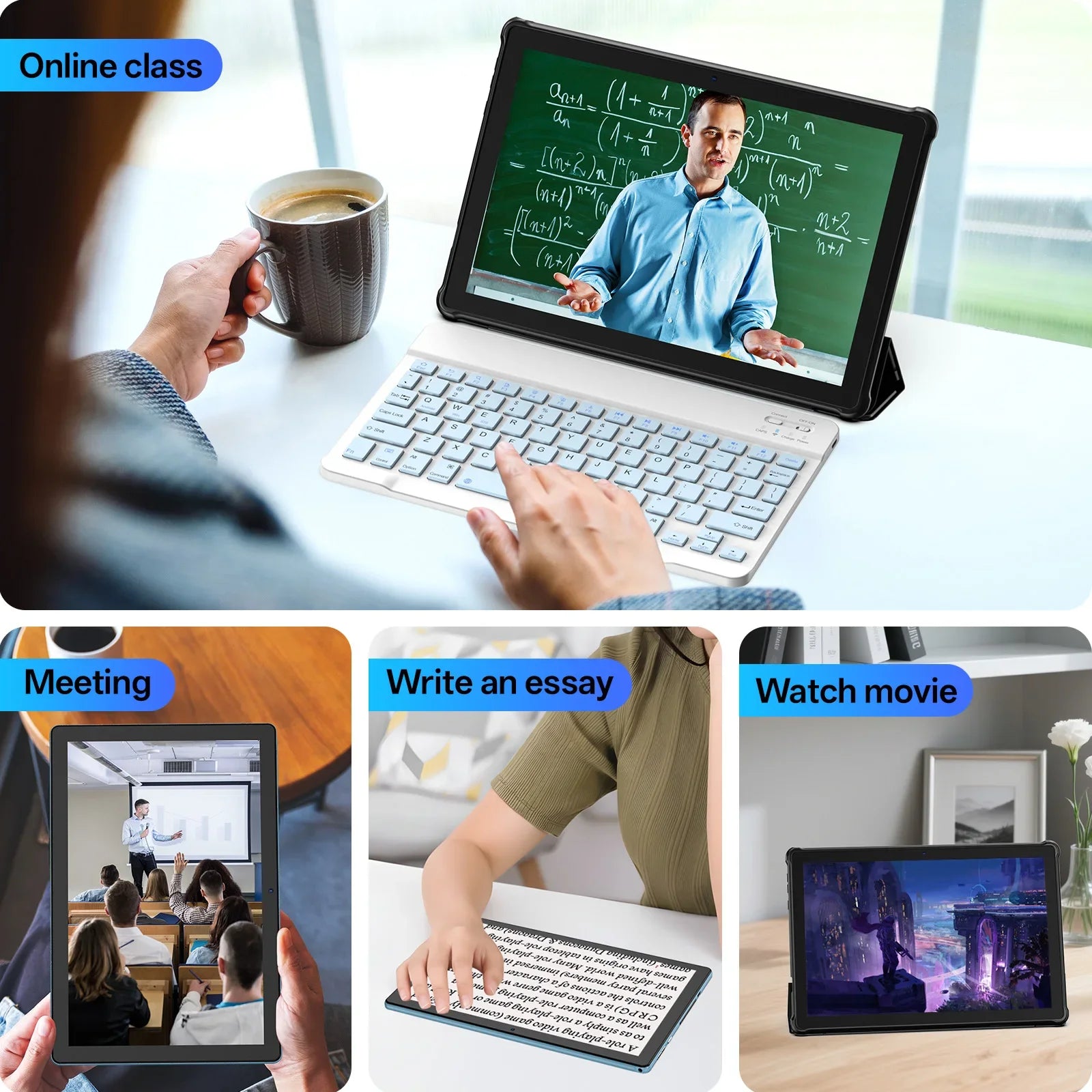 Tablet Android 15 de 10 Pulgadas — 12GB RAM + 64GB, WiFi 6, Procesador Quad-Core, Expandible hasta 1TB