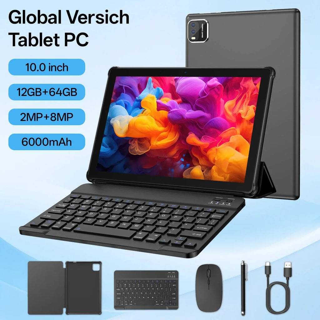 Tablet Android 15 de 10 Pulgadas — 12GB RAM + 64GB, WiFi 6, Procesador Quad-Core, Expandible hasta 1TB