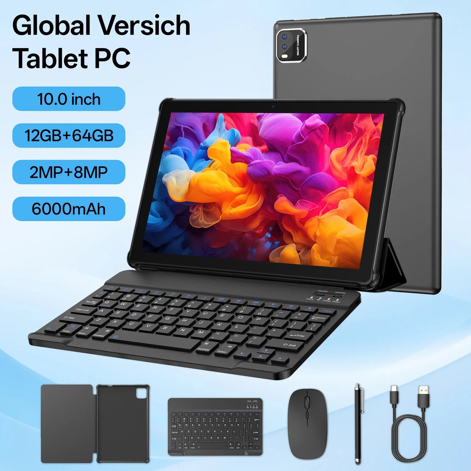 Tablet Android 15 de 10 Pulgadas — 12GB RAM + 64GB, WiFi 6, Procesador Quad-Core, Expandible hasta 1TB