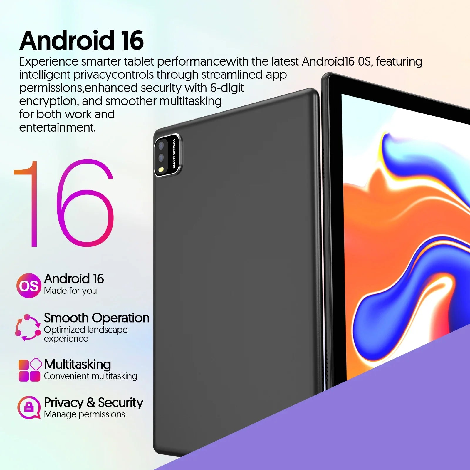 Tablet Android 16 de 10.1" Modelo 2026 — 12GB RAM + 64GB, WiFi 6, Procesador Quad-Core (Versión Mejorada)