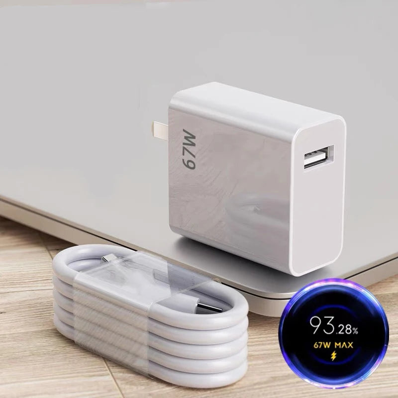 Cargador Rápido USB-C 67W Compatible con Xiaomi Redmi Note 12, 13, Poco F5 y Mi 14 – Carga Turbo